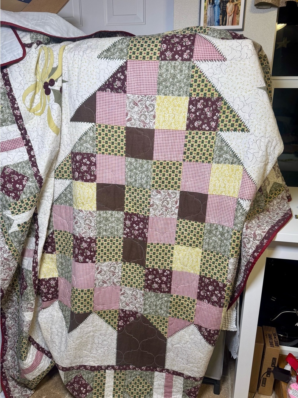 Handmade Patchwork Christmas Tree Quilt- Full Size